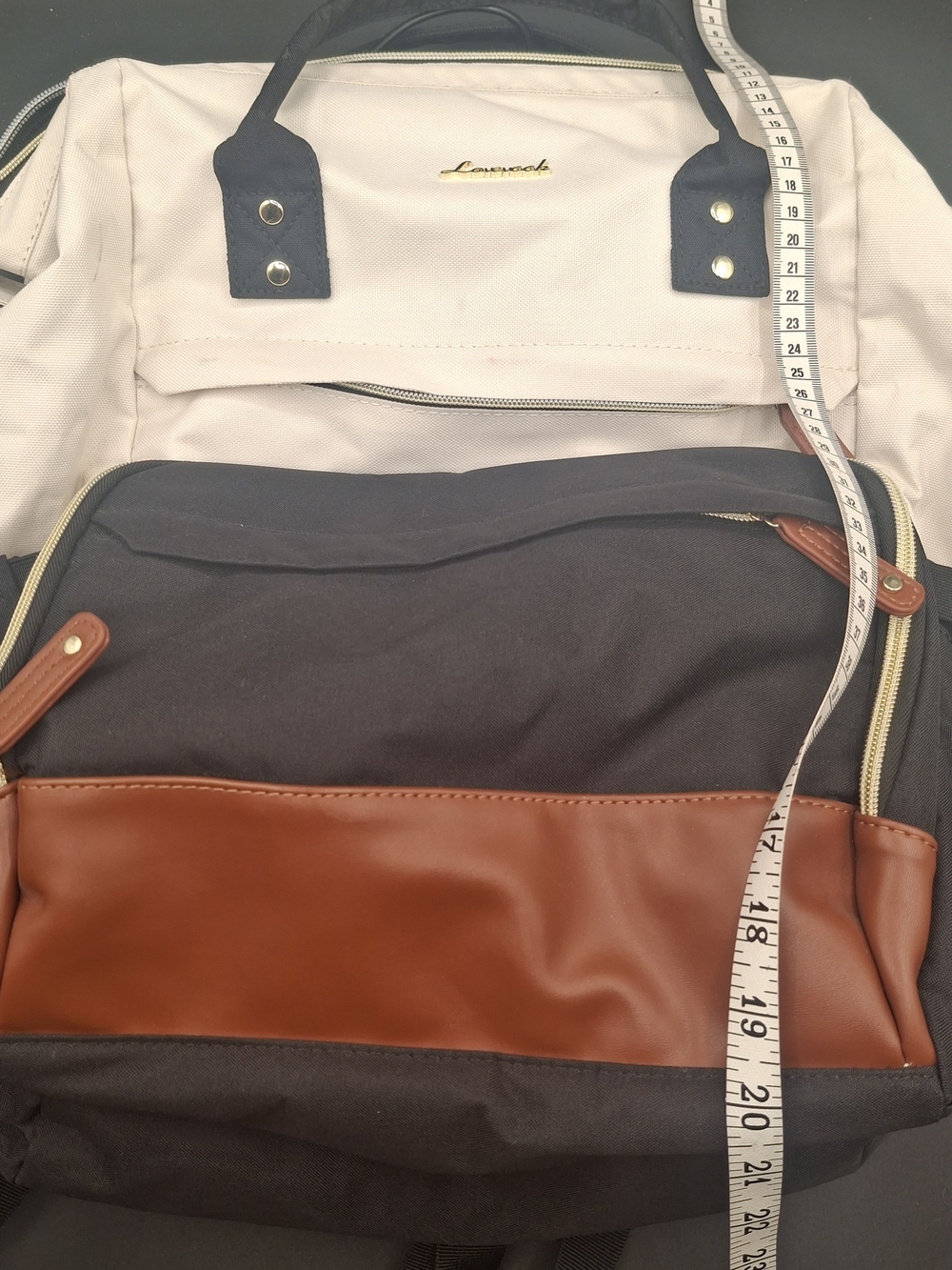 Light Cream & Black Women's Backpack with Brown Trim by Lawsond